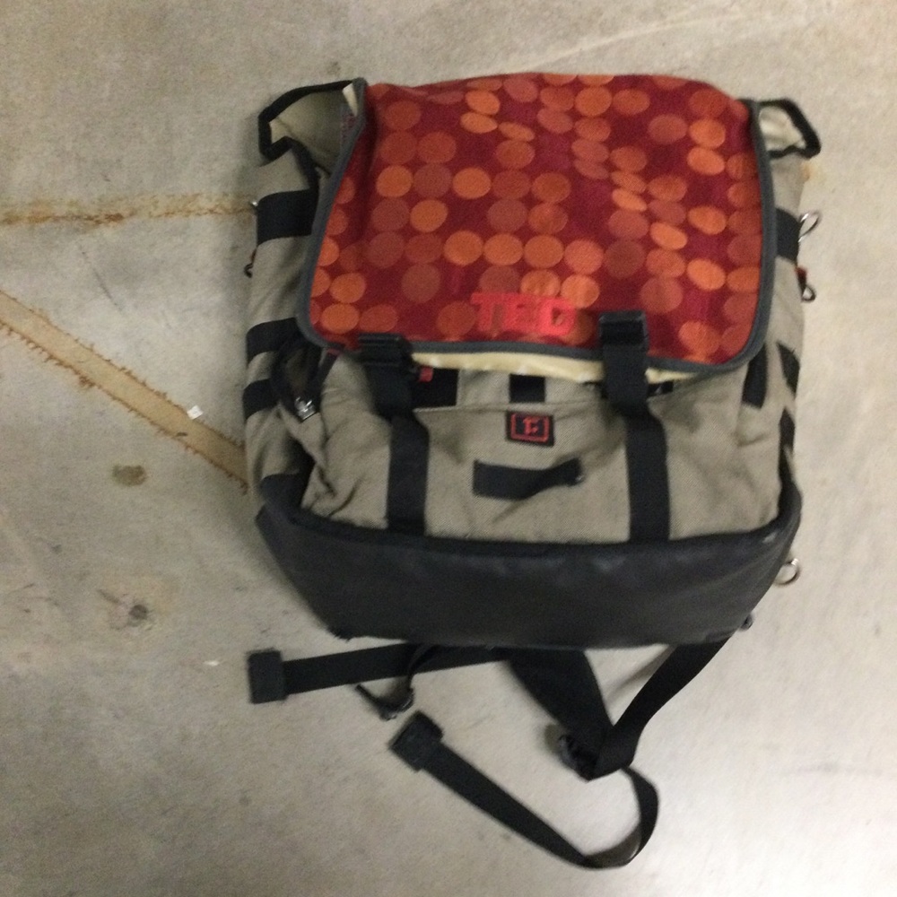 Ted Baker Red and Orange Dot Canvas Messenger Backpack